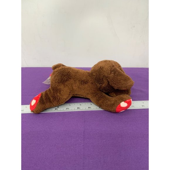 2016 Animal Adventures Brown Dog Red with White Hearts Paws Ears Plastic Eyes la - Picture 2 of 9